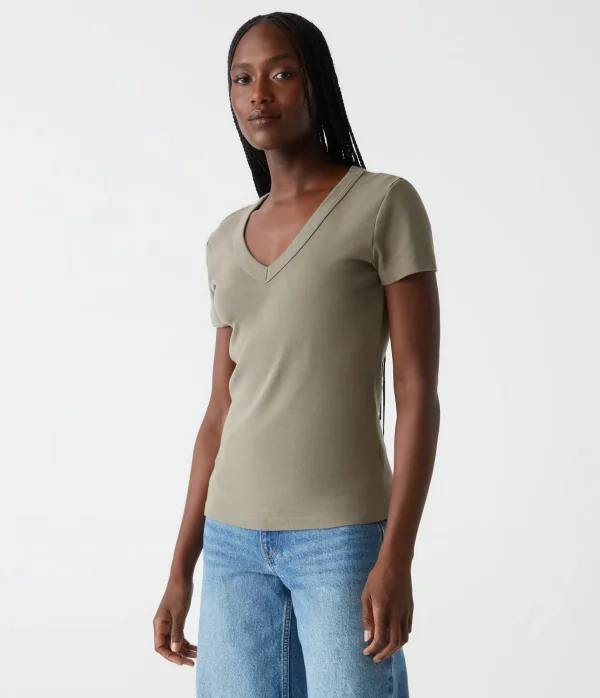 Michael Stars Nikki V-Neck Tee- T-Shirts | 1x1 Cotton T-Shirts