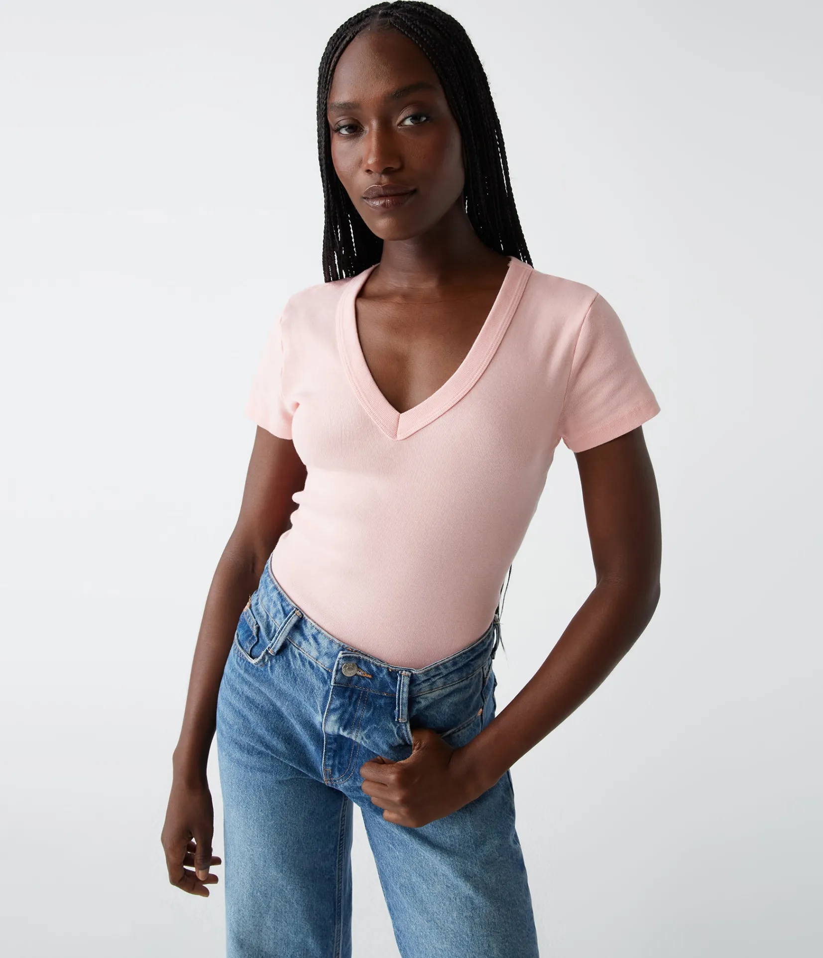 nikki_vneck_tee_67.webp Michael Stars Nikki V-Neck Tee- T-Shirts | 1x1 Cotton T-Shirts