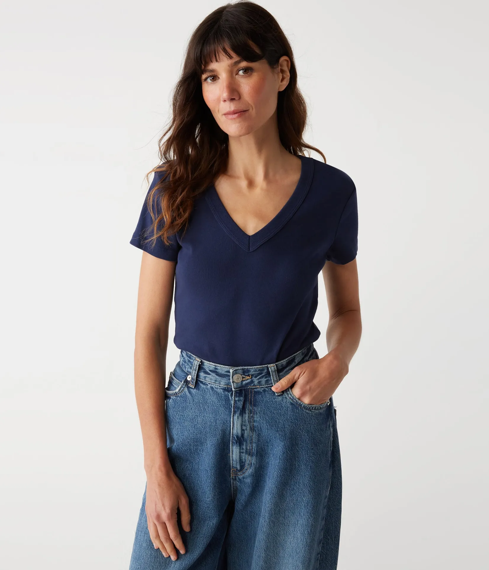 nikki_vneck_tee_8.webp Michael Stars Nikki V-Neck Tee- T-Shirts | 1x1 Cotton T-Shirts