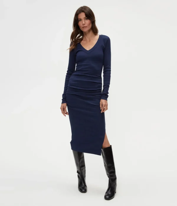 Michael Stars Nova Ribbed V-Neck Dress- Dresses | Knee Length Dresses