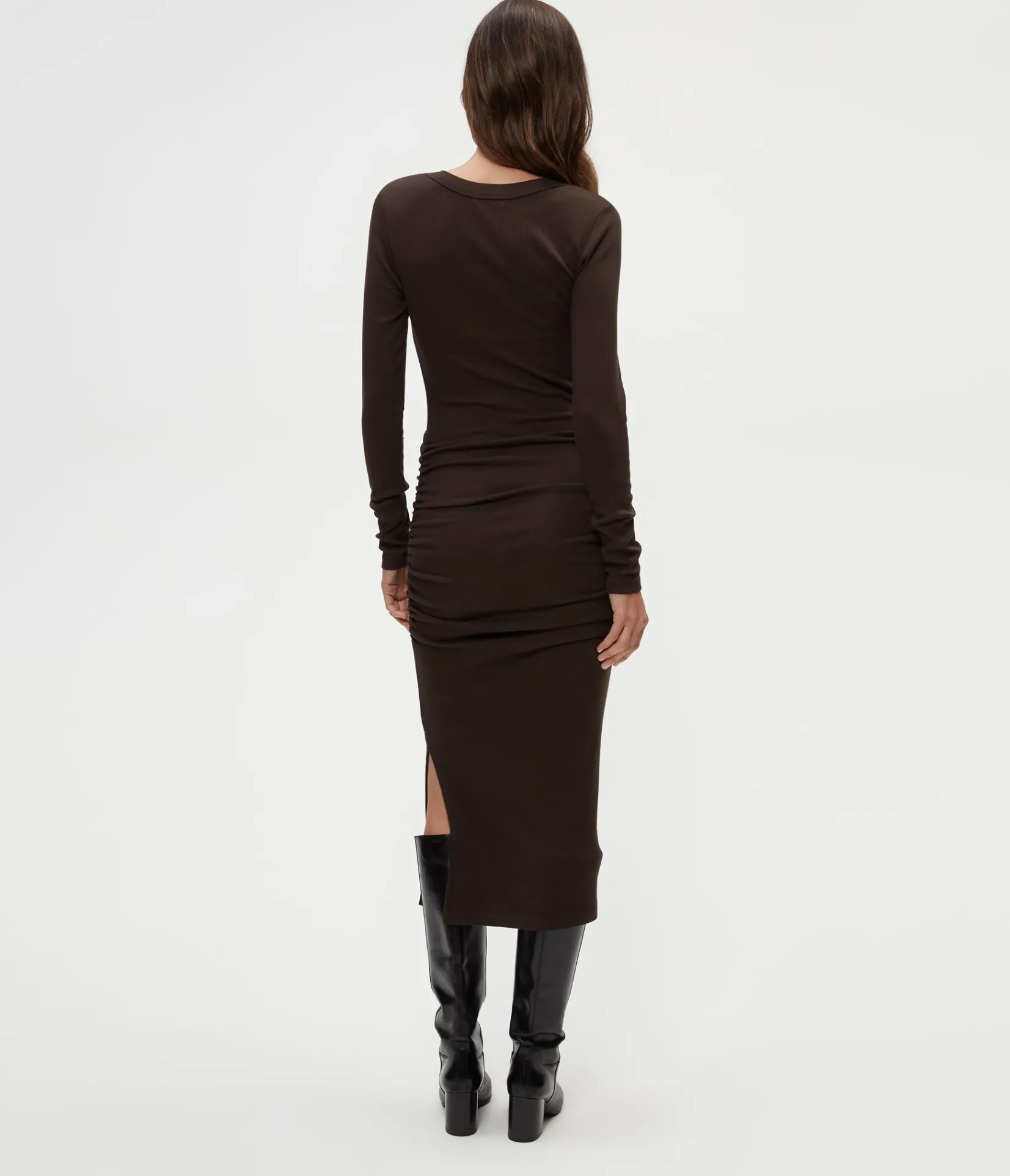 nova_ribbed_vneck_dress_11.webp Michael Stars Nova Ribbed V-Neck Dress- Dresses | Knee Length Dresses