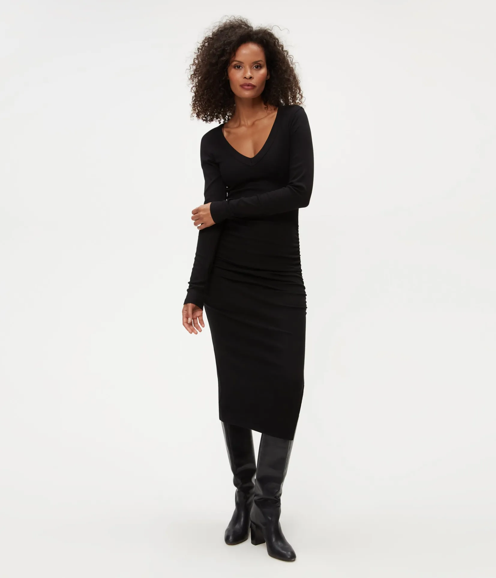 nova_ribbed_vneck_dress_4.webp Michael Stars Nova Ribbed V-Neck Dress- Dresses | Knee Length Dresses