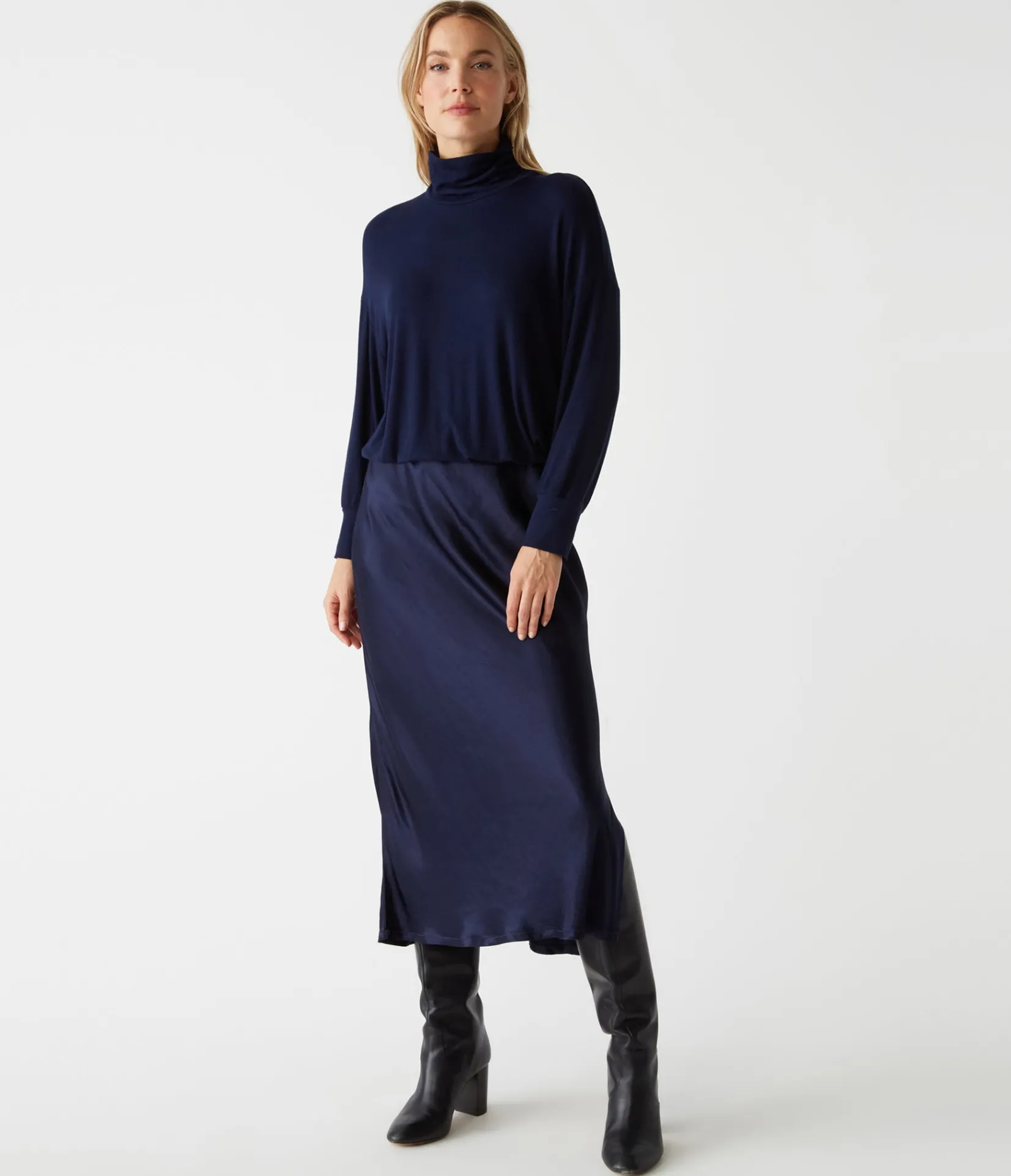padma_mixed_fabric_dress_13.webp Michael Stars Padma Mixed Fabric Dress- Dresses | Midi Dresses