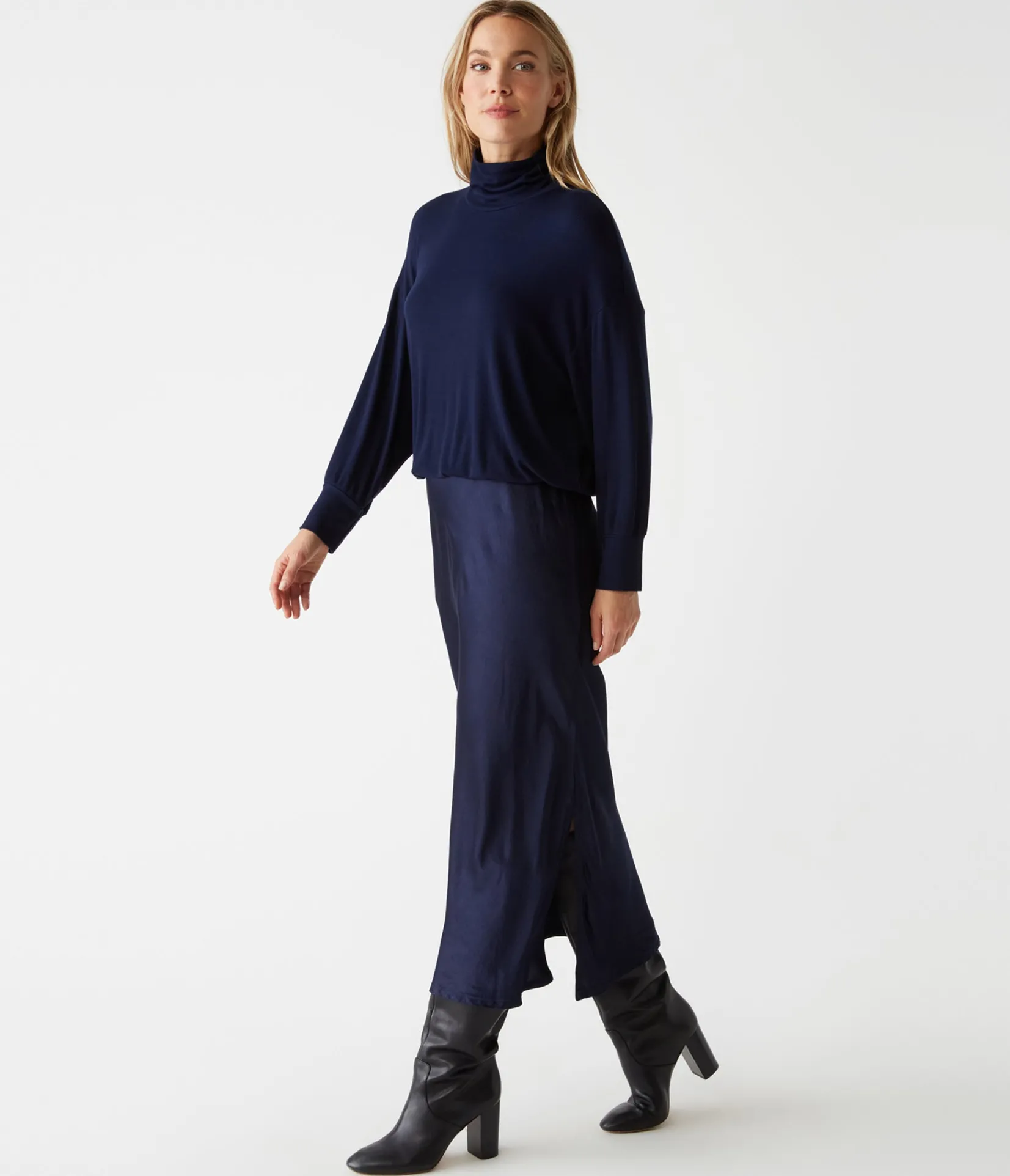 padma_mixed_fabric_dress_14.webp Michael Stars Padma Mixed Fabric Dress- Dresses | Midi Dresses