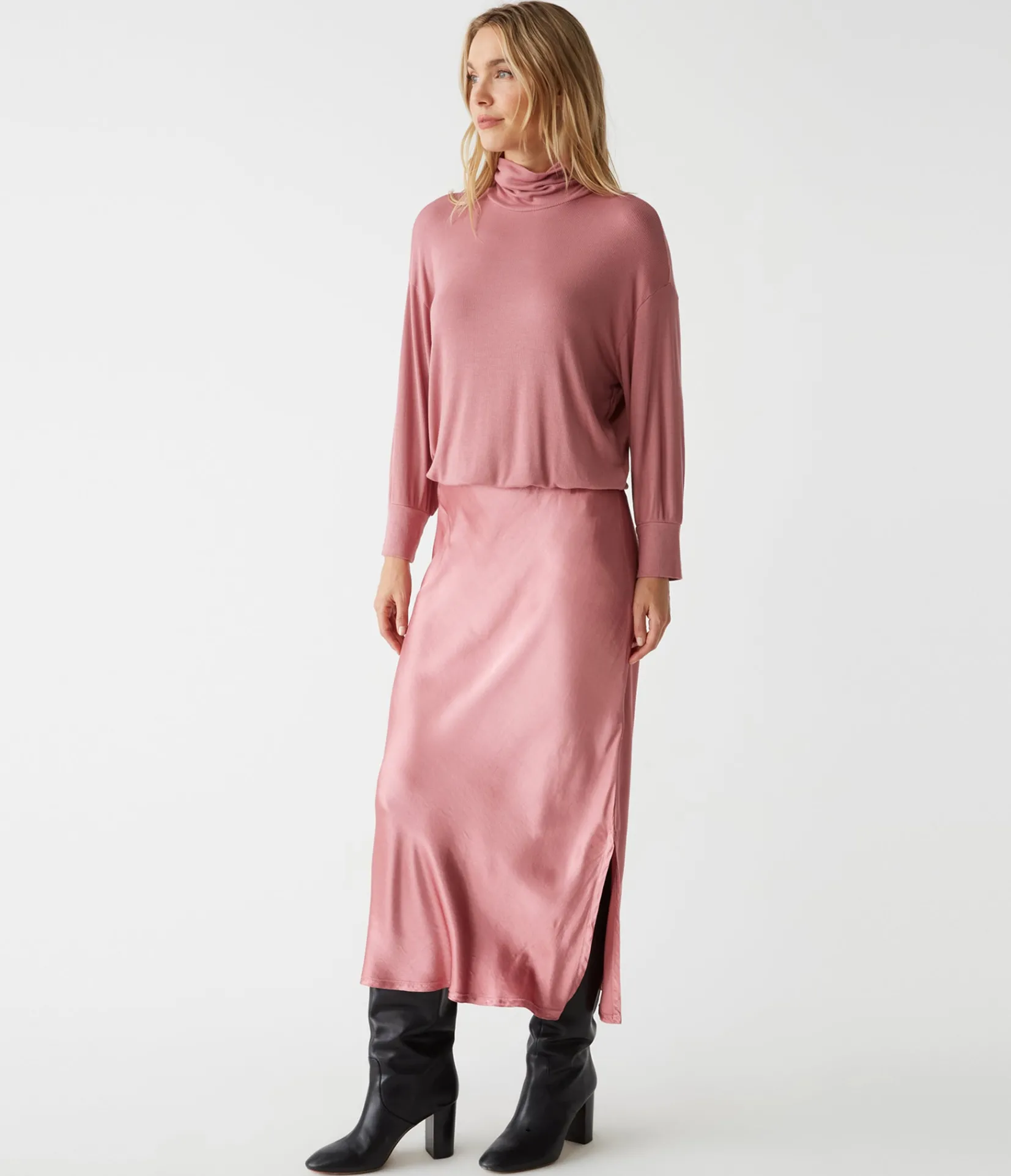 padma_mixed_fabric_dress_2.webp Michael Stars Padma Mixed Fabric Dress- Dresses | Midi Dresses