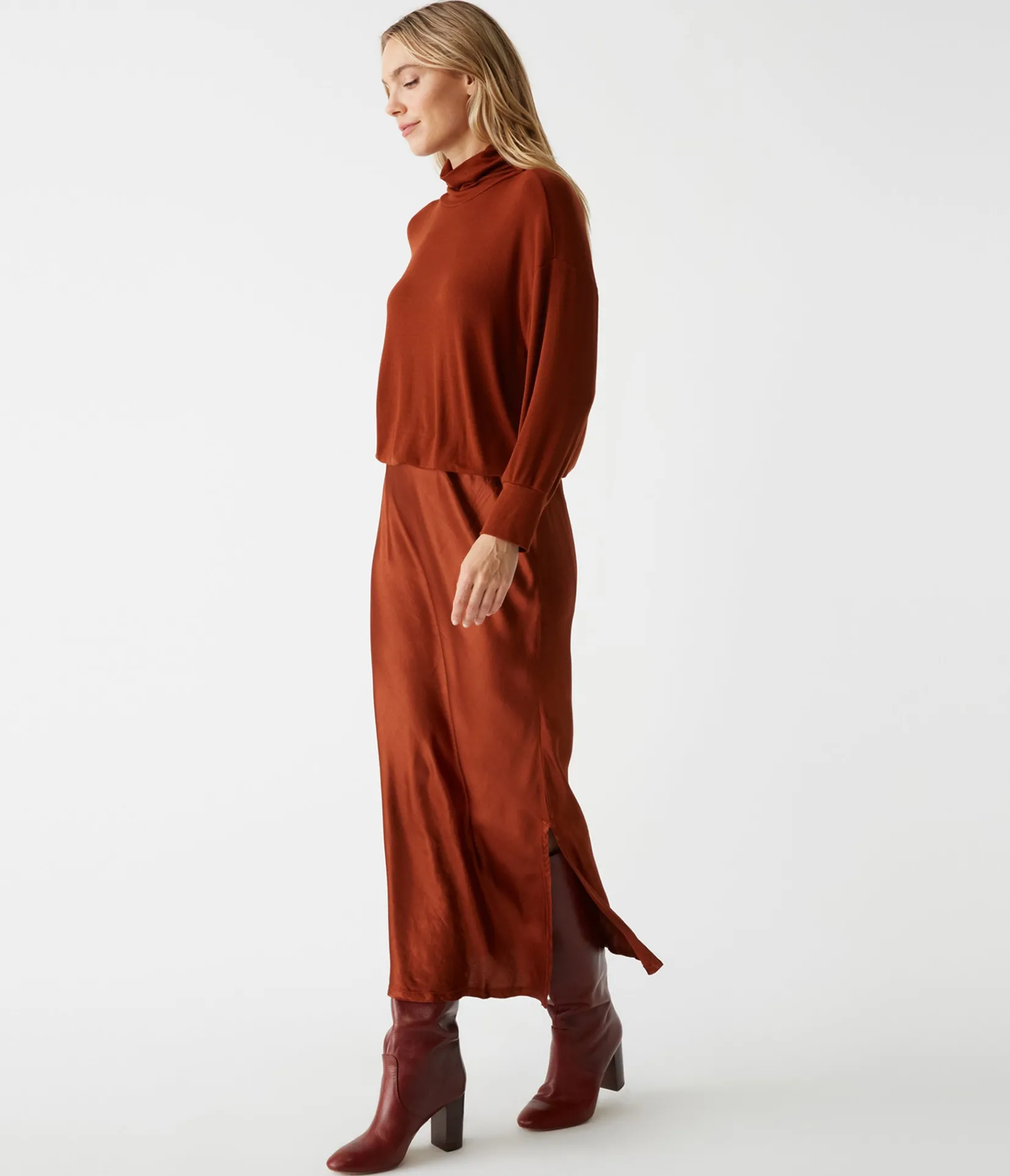 padma_mixed_fabric_dress_6.webp Michael Stars Padma Mixed Fabric Dress- Dresses | Midi Dresses