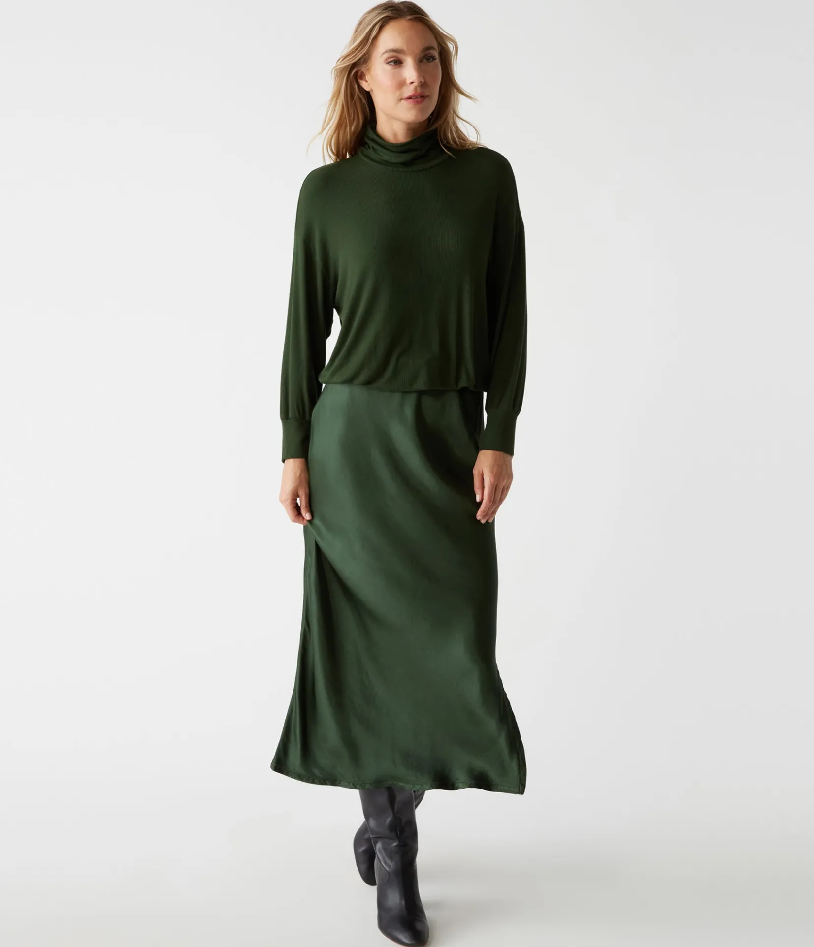 padma_mixed_fabric_dress_8.webp Michael Stars Padma Mixed Fabric Dress- Dresses | Midi Dresses