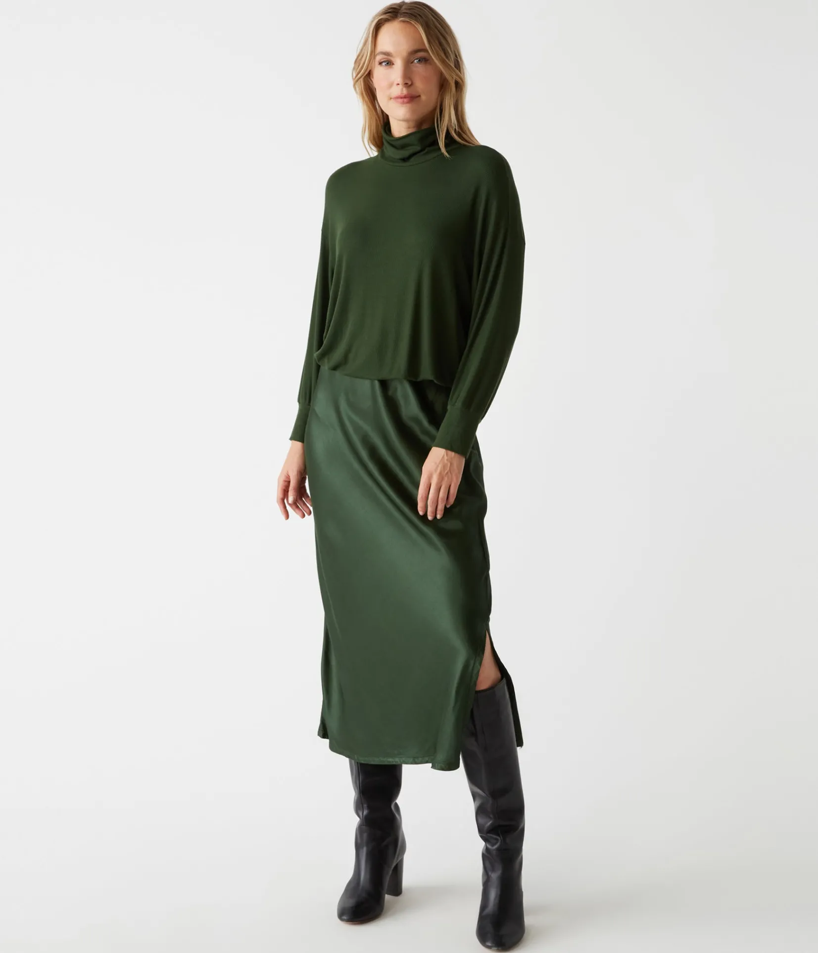 padma_mixed_fabric_dress_9.webp Michael Stars Padma Mixed Fabric Dress- Dresses | Midi Dresses