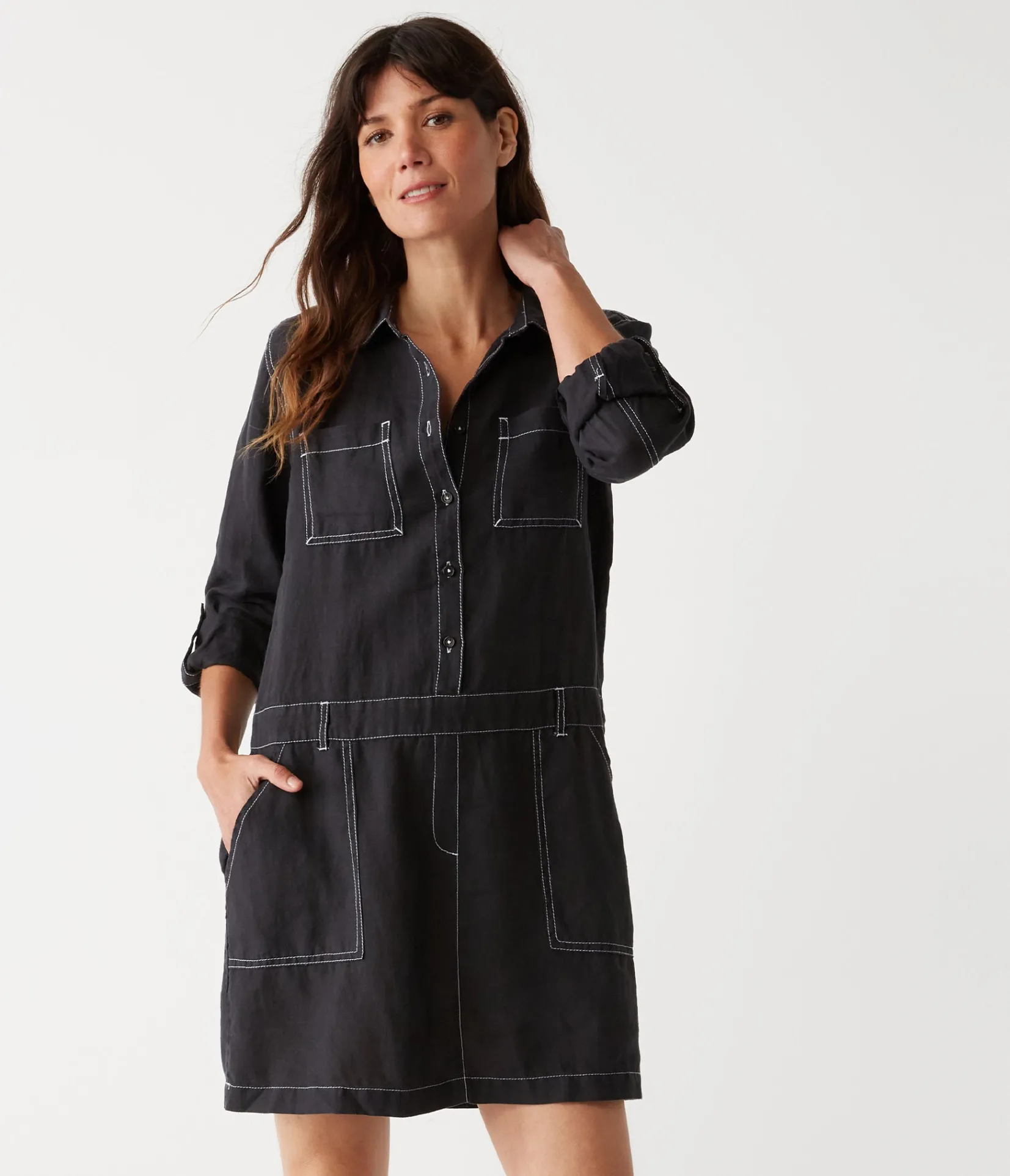 pilar_linen_shirt_dress_0.webp Michael Stars Pilar Linen Shirt Dress- Dresses | Mini Dresses