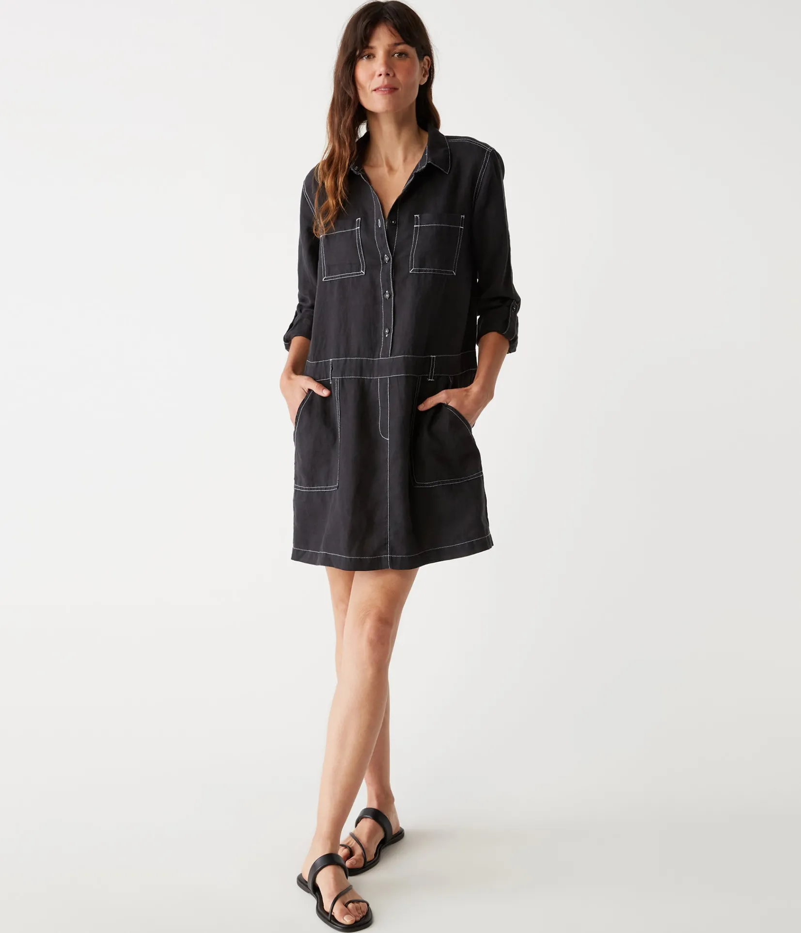 pilar_linen_shirt_dress_1.webp Michael Stars Pilar Linen Shirt Dress- Dresses | Mini Dresses