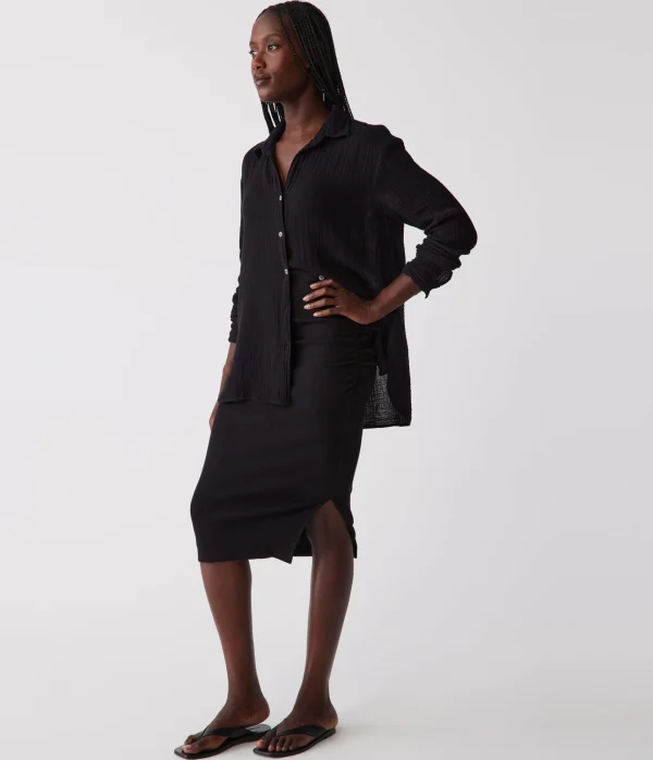 Michael Stars Rae Ribbed Skirt with Slit- Pants, Shorts & Skirts