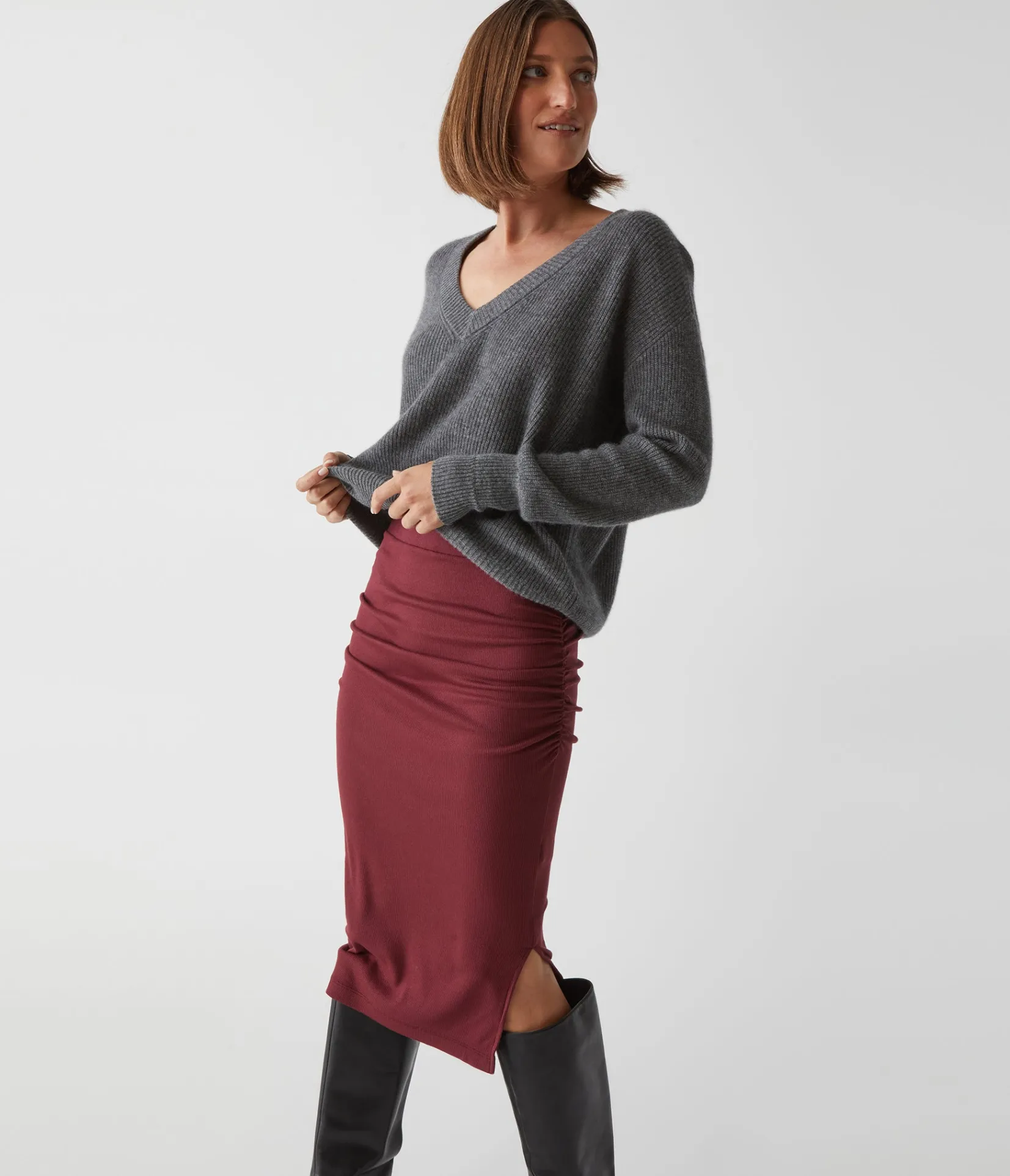 rae_ribbed_skirt_with_slit_11.webp Michael Stars Rae Ribbed Skirt with Slit- Pants, Shorts & Skirts