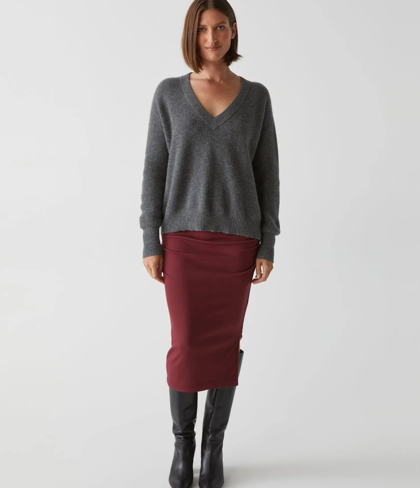 rae_ribbed_skirt_with_slit_12.webp Michael Stars Rae Ribbed Skirt with Slit- Pants, Shorts & Skirts