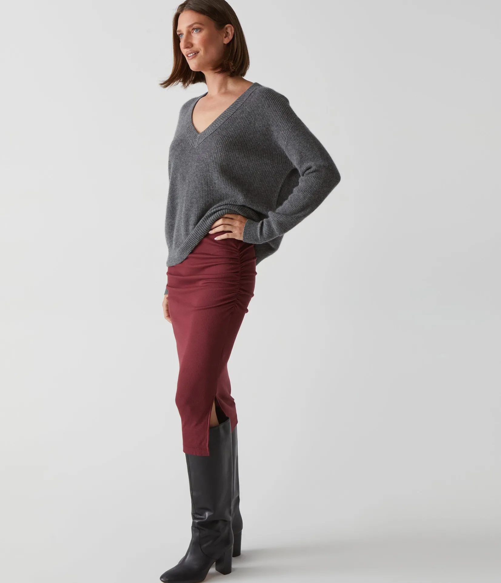 rae_ribbed_skirt_with_slit_13.webp Michael Stars Rae Ribbed Skirt with Slit- Pants, Shorts & Skirts