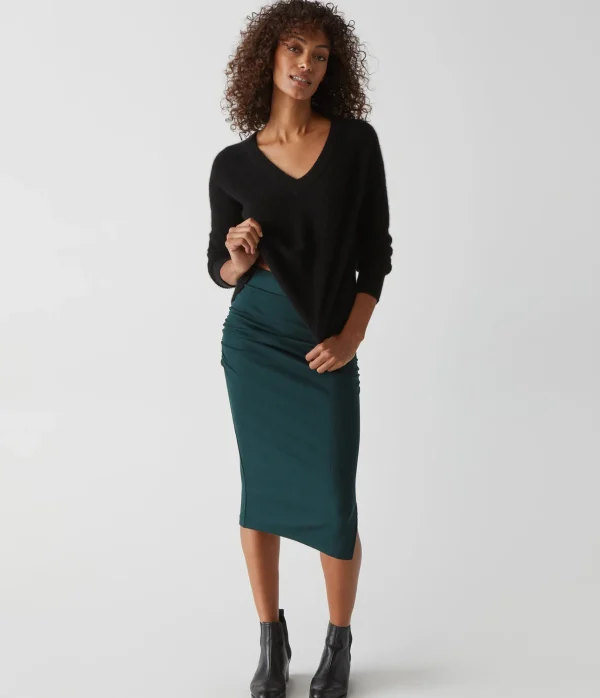 Michael Stars Rae Ribbed Skirt with Slit- Pants, Shorts & Skirts