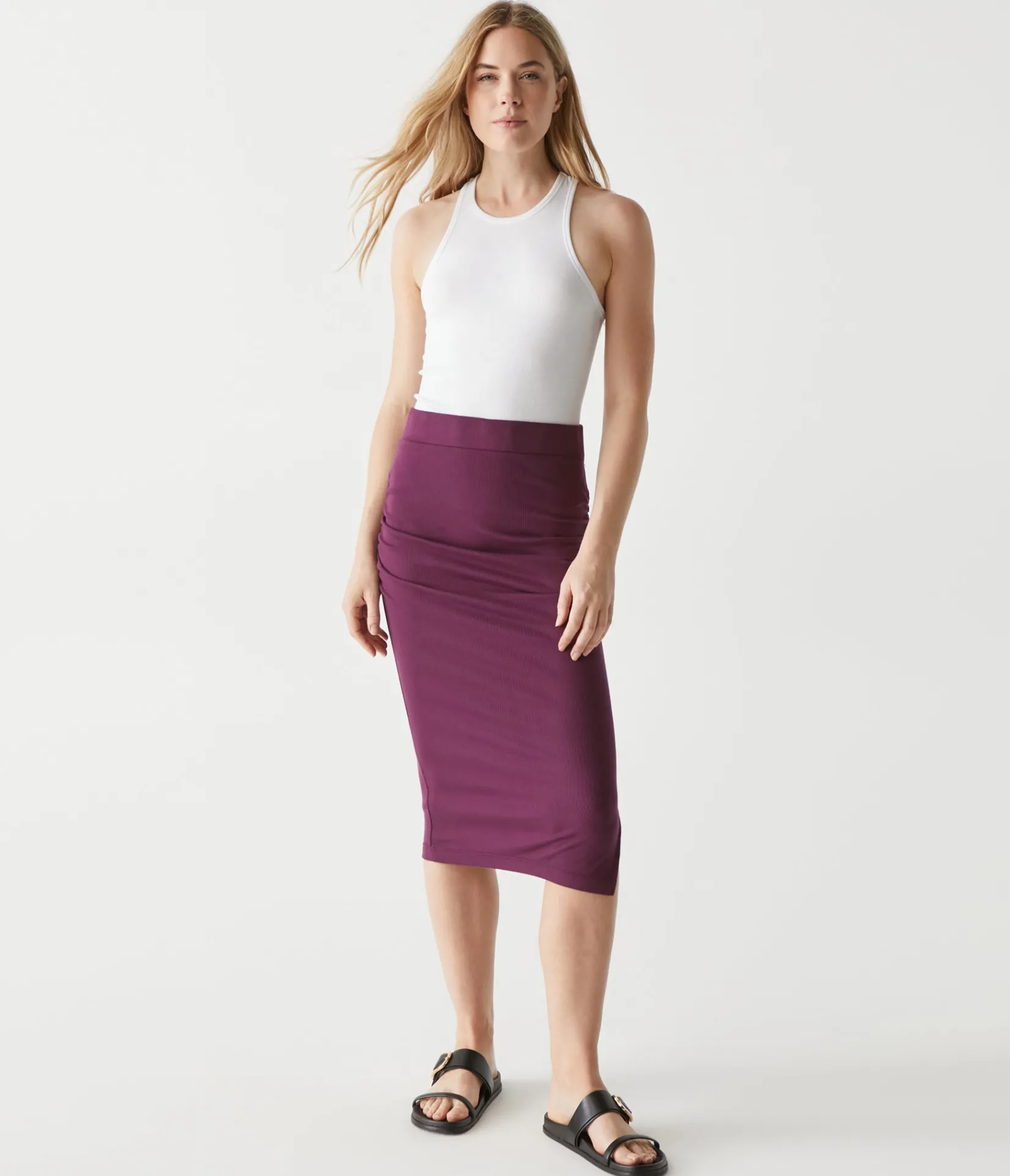 rae_ribbed_skirt_with_slit_20.webp Michael Stars Rae Ribbed Skirt with Slit- Pants, Shorts & Skirts