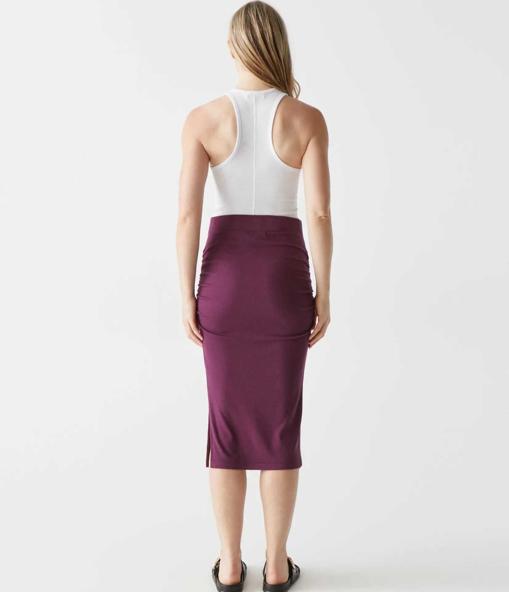 rae_ribbed_skirt_with_slit_22.webp Michael Stars Rae Ribbed Skirt with Slit- Pants, Shorts & Skirts