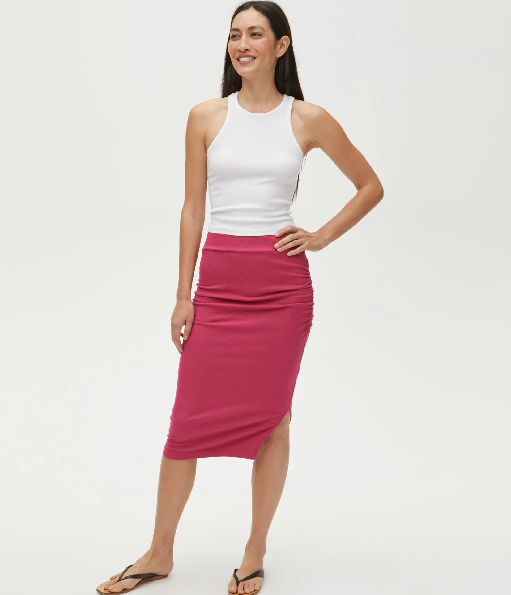 rae_ribbed_skirt_with_slit_24.webp Michael Stars Rae Ribbed Skirt with Slit- Pants, Shorts & Skirts