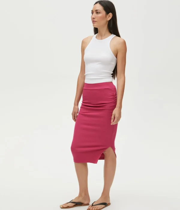 Michael Stars Rae Ribbed Skirt with Slit- Pants, Shorts & Skirts