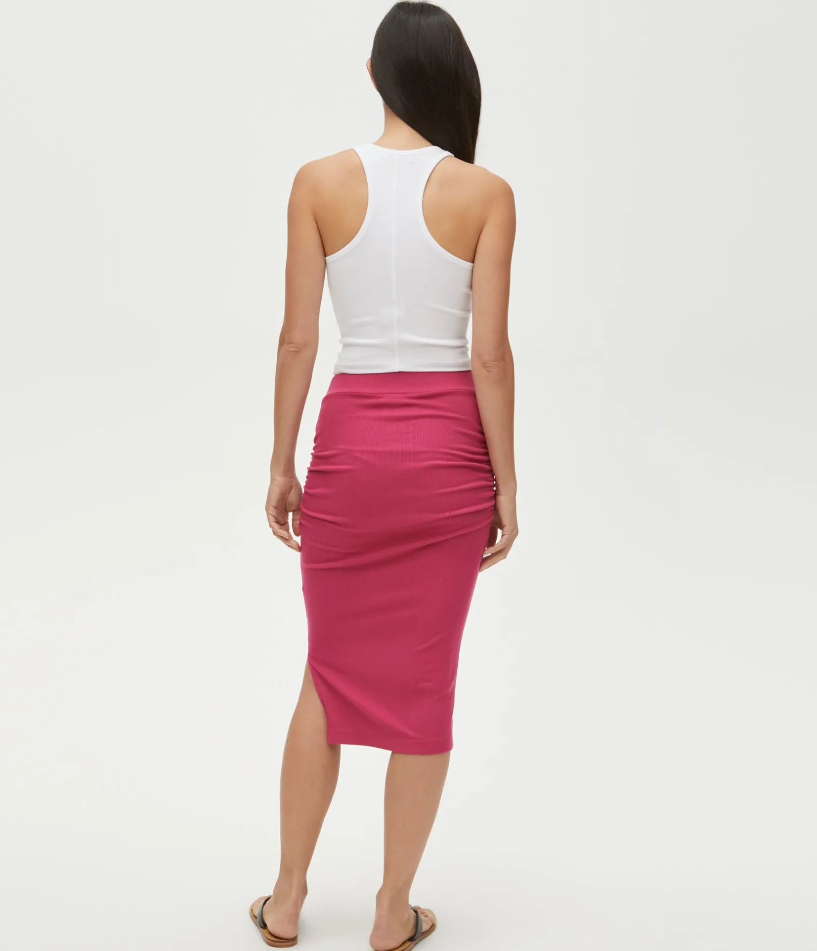 rae_ribbed_skirt_with_slit_26.webp Michael Stars Rae Ribbed Skirt with Slit- Pants, Shorts & Skirts