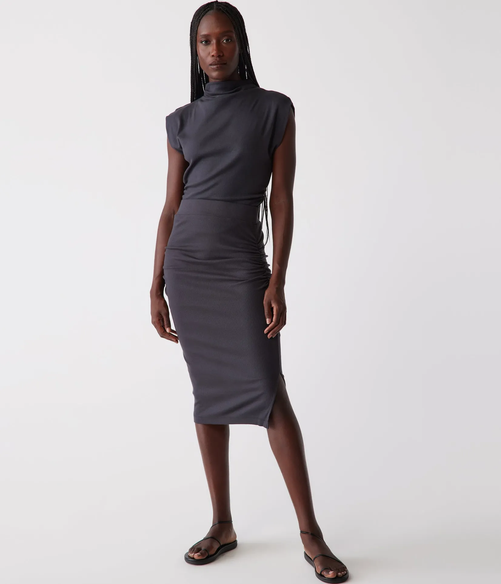rae_ribbed_skirt_with_slit_3.webp Michael Stars Rae Ribbed Skirt with Slit- Pants, Shorts & Skirts