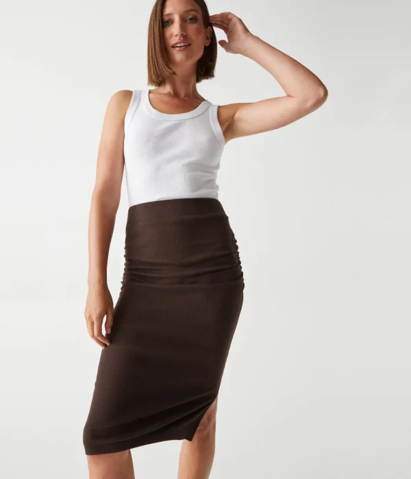 Michael Stars Rae Ribbed Skirt with Slit- Pants, Shorts & Skirts