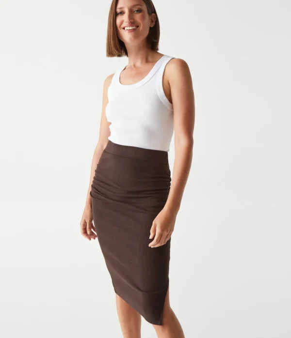 Michael Stars Rae Ribbed Skirt with Slit- Pants, Shorts & Skirts