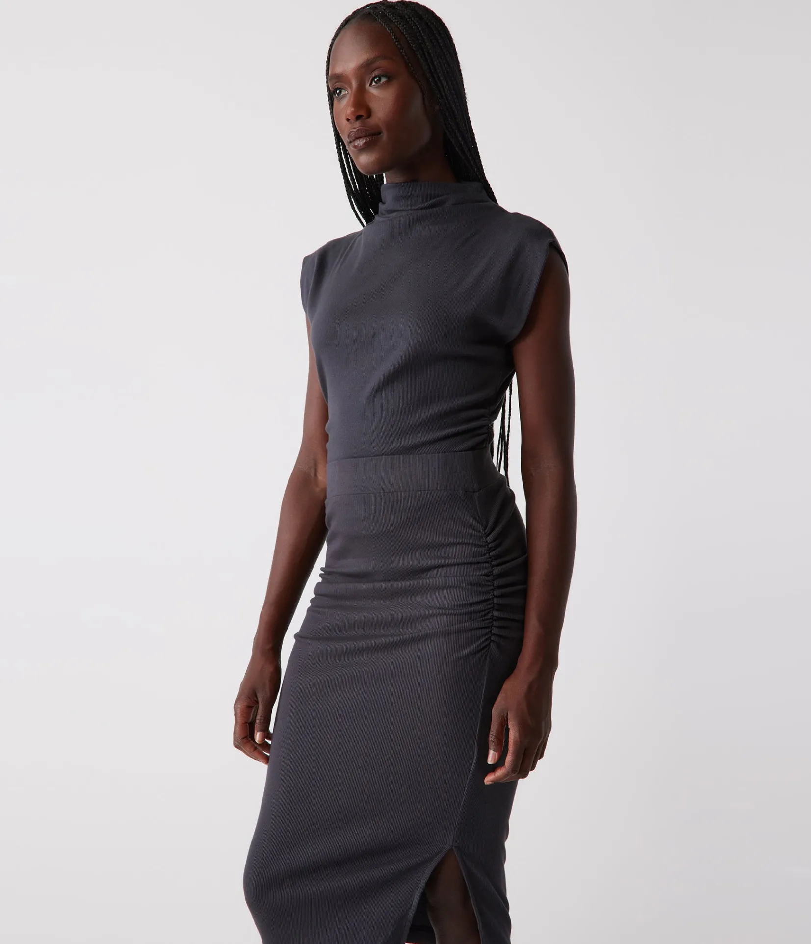 rae_ribbed_skirt_with_slit_4.webp Michael Stars Rae Ribbed Skirt with Slit- Pants, Shorts & Skirts