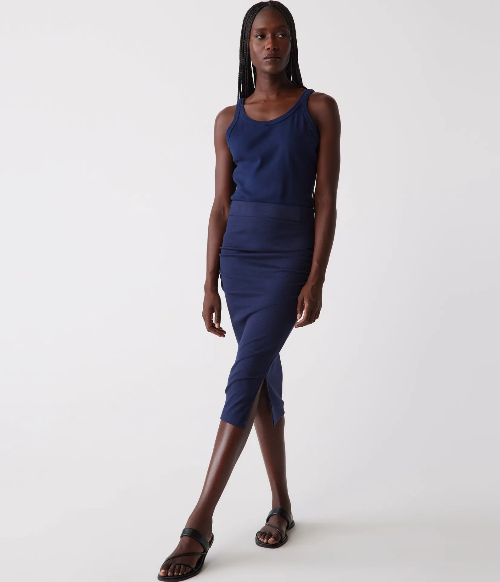 rae_ribbed_skirt_with_slit_43.webp Michael Stars Rae Ribbed Skirt with Slit- Pants, Shorts & Skirts