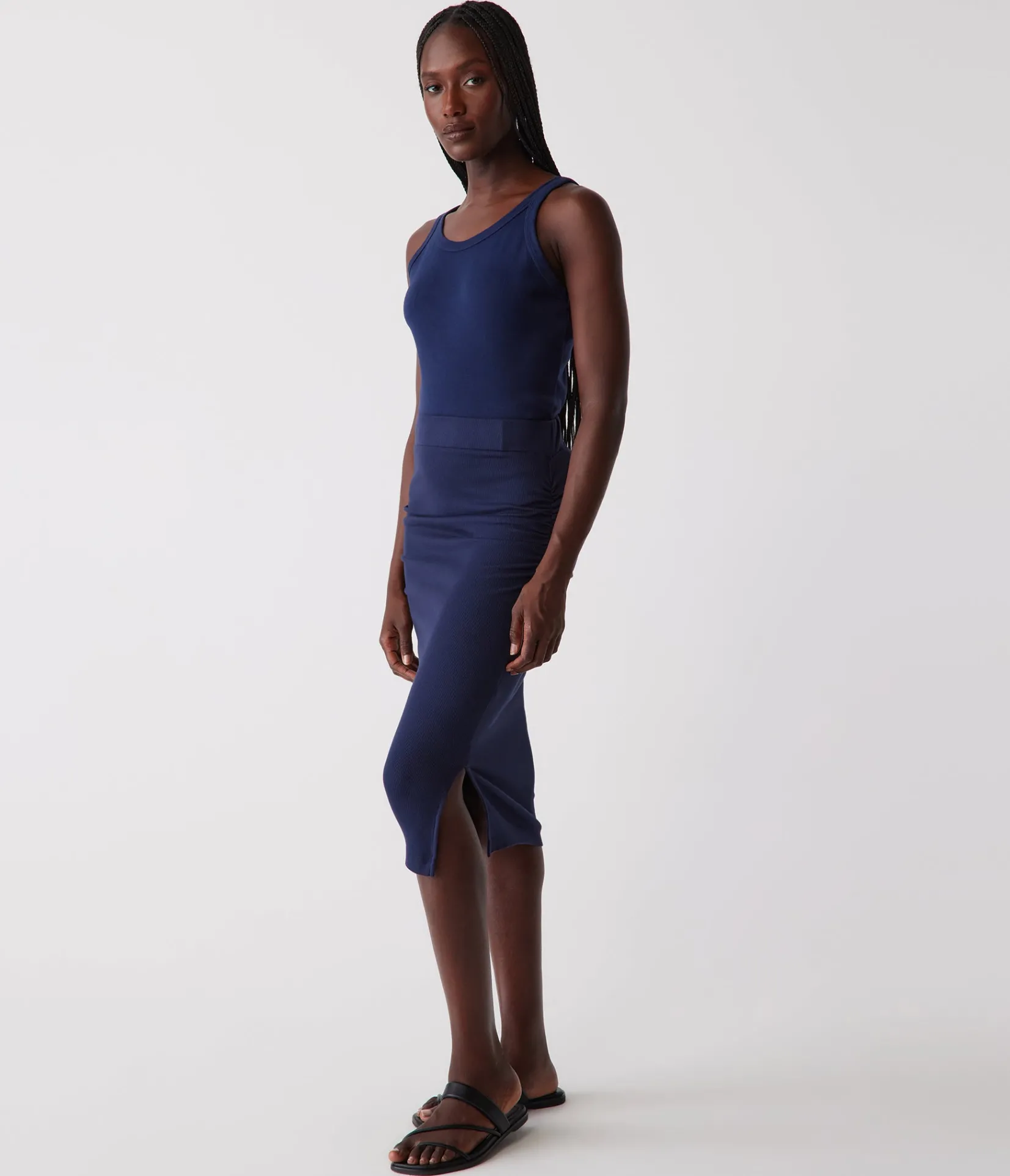 rae_ribbed_skirt_with_slit_44.webp Michael Stars Rae Ribbed Skirt with Slit- Pants, Shorts & Skirts