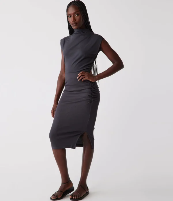 Michael Stars Rae Ribbed Skirt with Slit- Pants, Shorts & Skirts