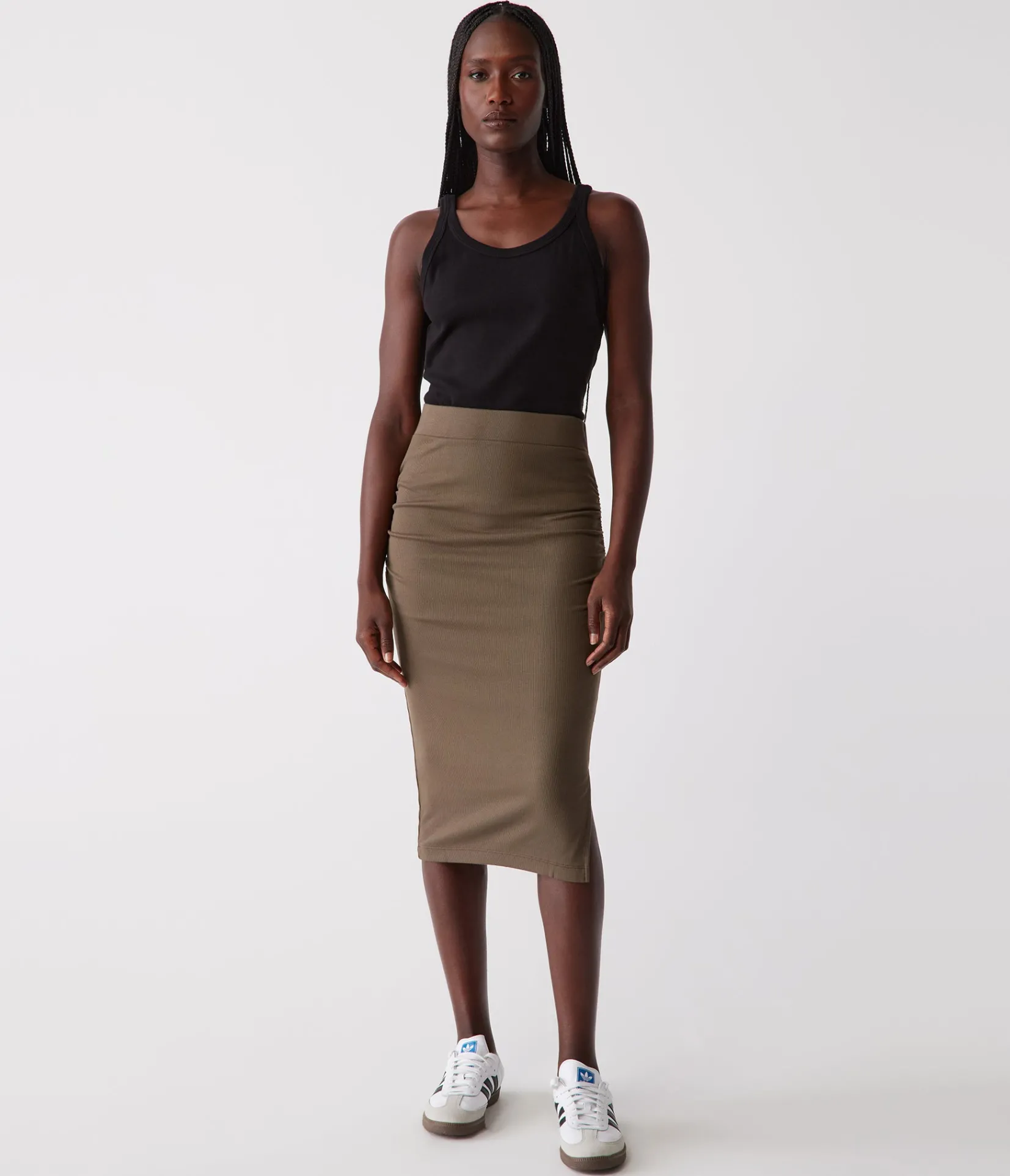 rae_ribbed_skirt_with_slit_7.webp Michael Stars Rae Ribbed Skirt with Slit- Pants, Shorts & Skirts