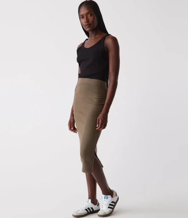 Michael Stars Rae Ribbed Skirt with Slit- Pants, Shorts & Skirts