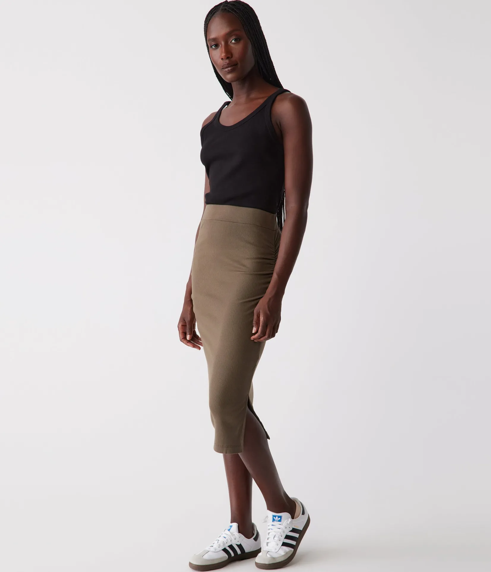 rae_ribbed_skirt_with_slit_9.webp Michael Stars Rae Ribbed Skirt with Slit- Pants, Shorts & Skirts