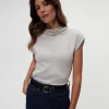 Michael Stars Reese Shine Power Shoulder Top- Tops, Blouses & Shirts | T-Shirts