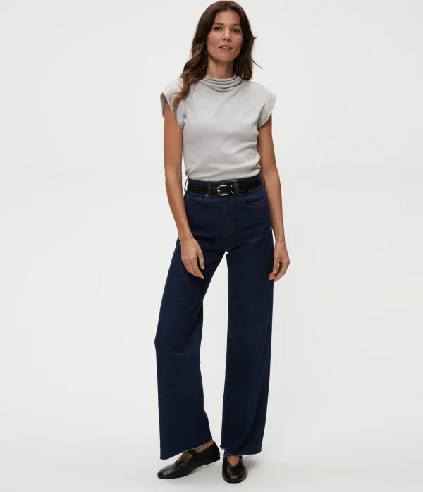 Michael Stars Reese Shine Power Shoulder Top- Tops, Blouses & Shirts | T-Shirts