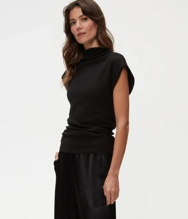 Michael Stars Reese Shine Power Shoulder Top- Tops, Blouses & Shirts | T-Shirts
