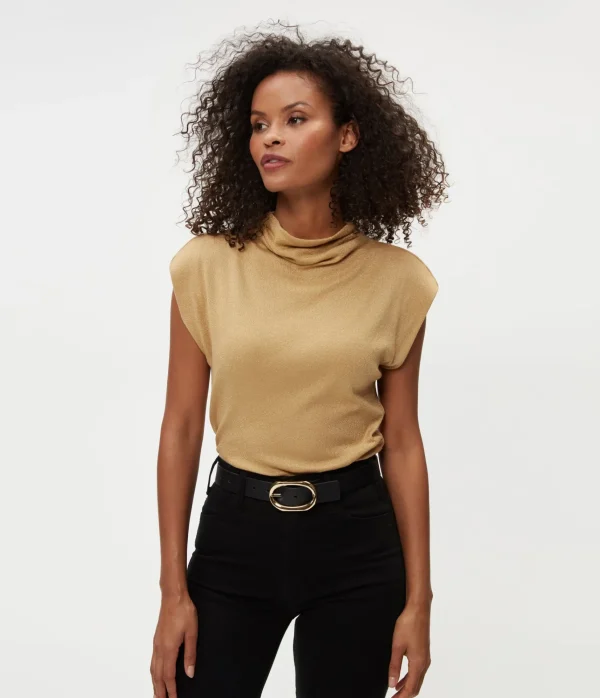 Michael Stars Reese Shine Power Shoulder Top- Tops, Blouses & Shirts | T-Shirts