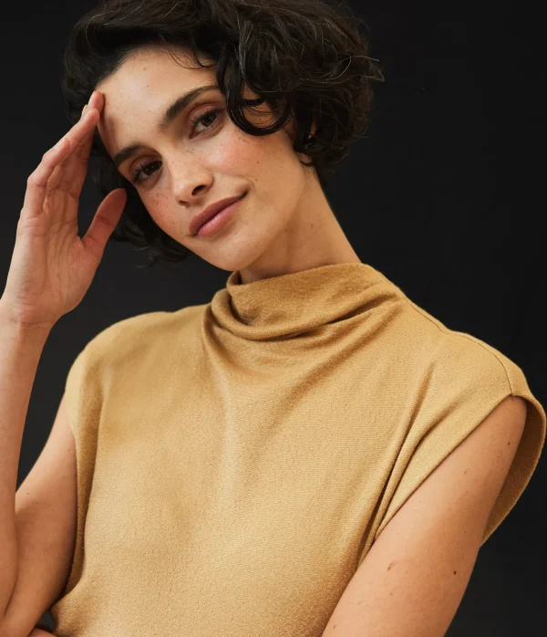 Michael Stars Reese Shine Power Shoulder Top- Tops, Blouses & Shirts | T-Shirts