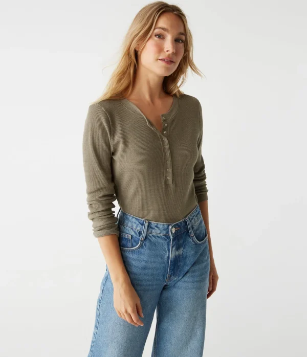 Michael Stars Regan Thermal Henley Tee- T-Shirts | Loungewear