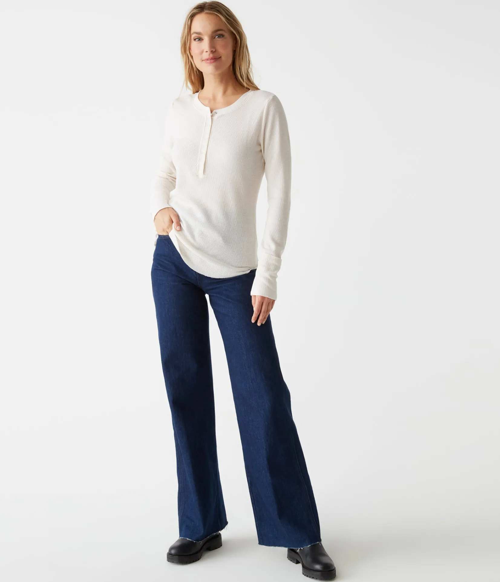 regan_thermal_henley_tee_5.webp Michael Stars Regan Thermal Henley Tee- T-Shirts | Loungewear