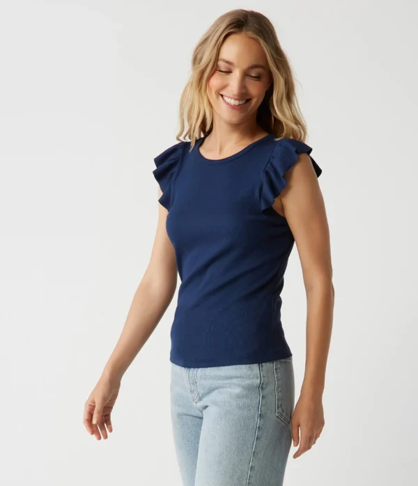 Michael Stars Rina Flutter Sleeve Top- T-Shirts | Tank Tops