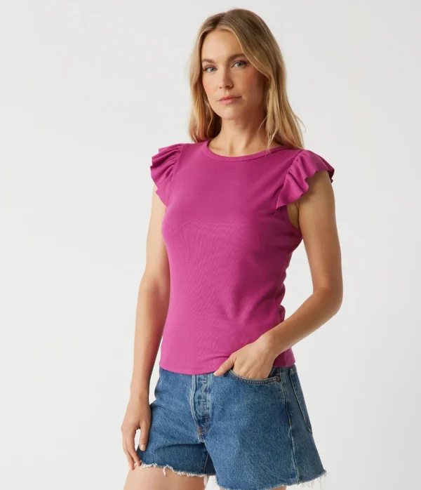 Michael Stars Rina Flutter Sleeve Top- T-Shirts | Tank Tops