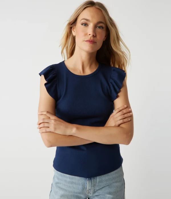 Michael Stars Rina Flutter Sleeve Top- T-Shirts | Tank Tops