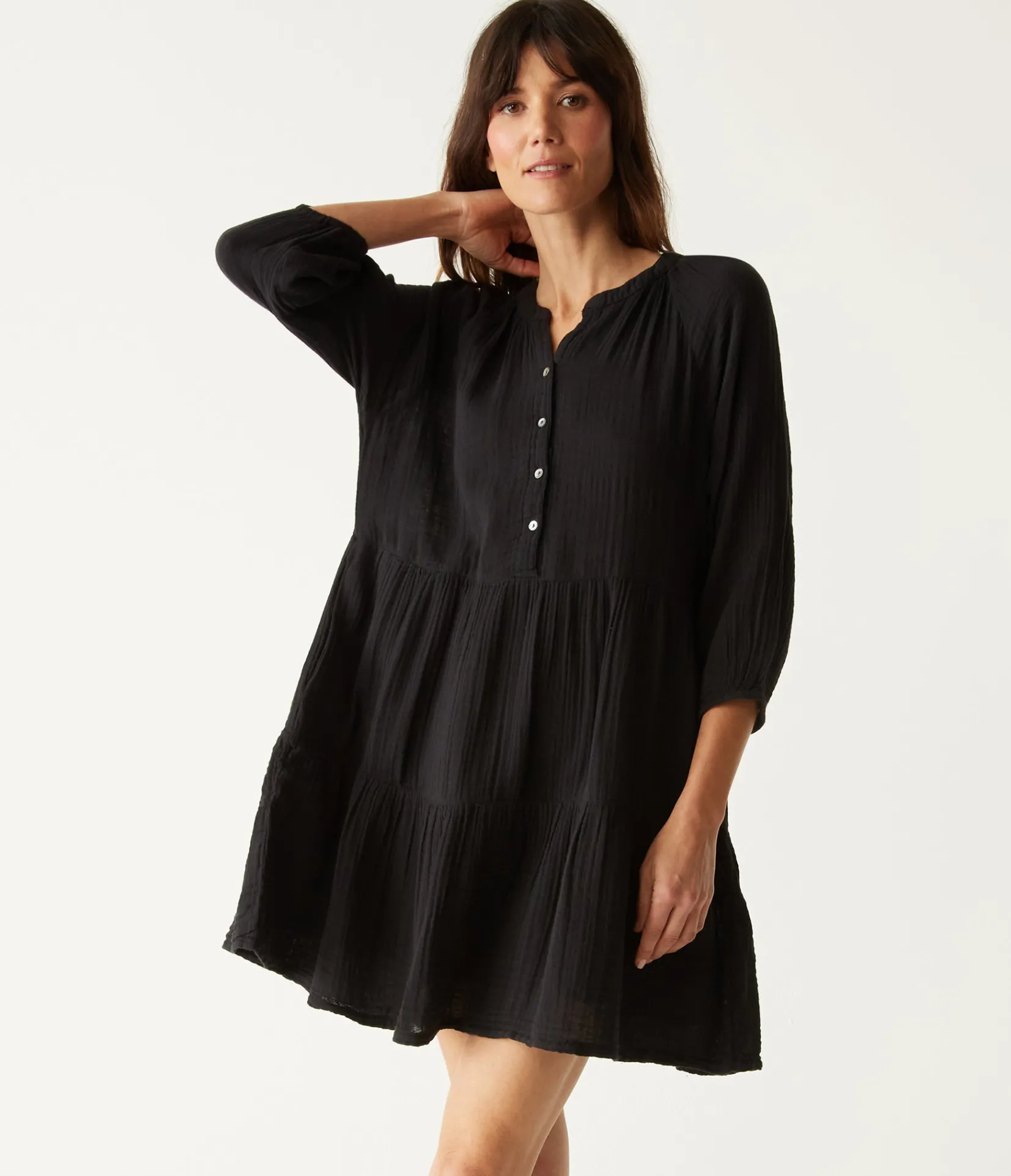 sonia_tiered_gauze_dress_0.webp Michael Stars Sonia Tiered Gauze Dress- Dresses | Knee Length Dresses