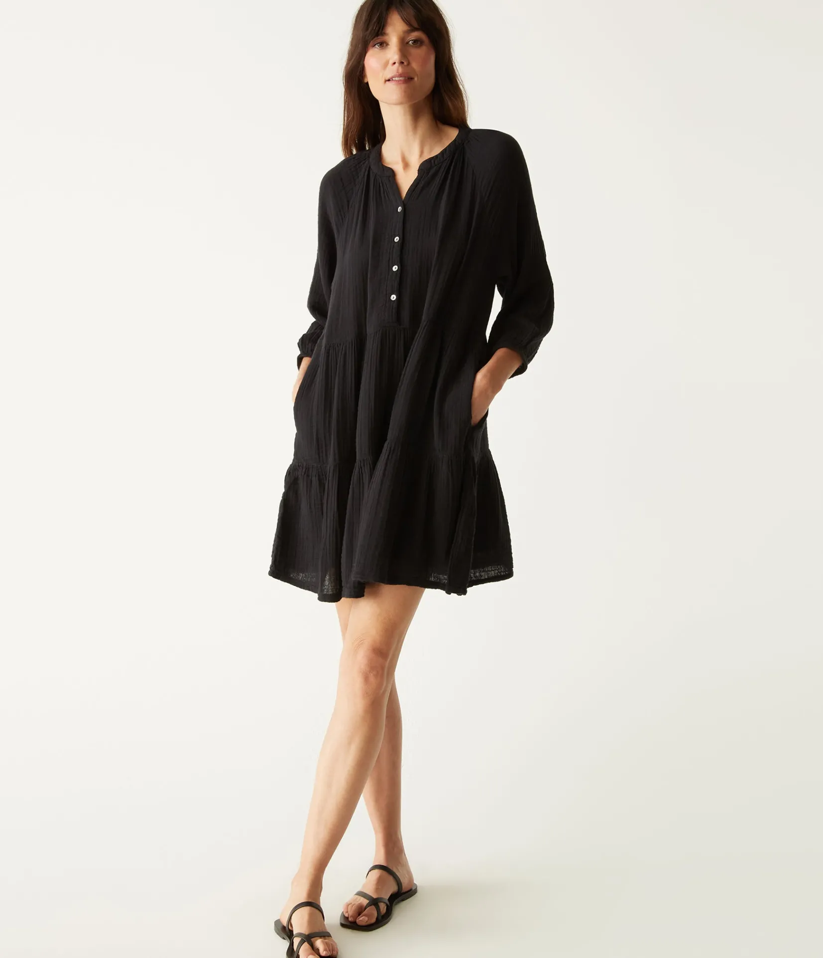 sonia_tiered_gauze_dress_1.webp Michael Stars Sonia Tiered Gauze Dress- Dresses | Knee Length Dresses