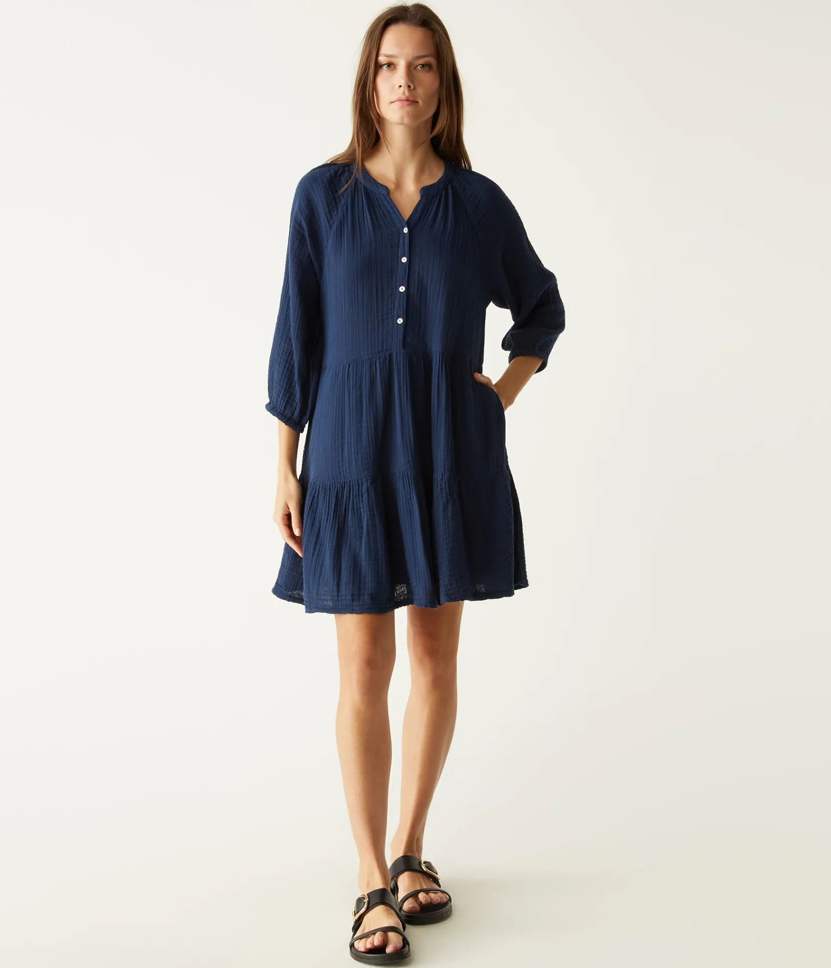 sonia_tiered_gauze_dress_13.webp Michael Stars Sonia Tiered Gauze Dress- Dresses | Knee Length Dresses