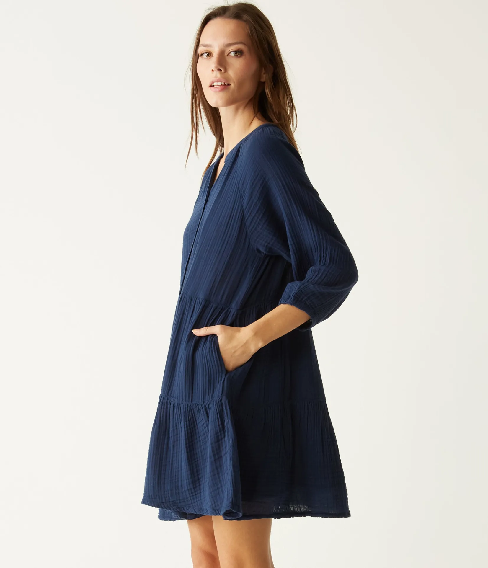 sonia_tiered_gauze_dress_14.webp Michael Stars Sonia Tiered Gauze Dress- Dresses | Knee Length Dresses