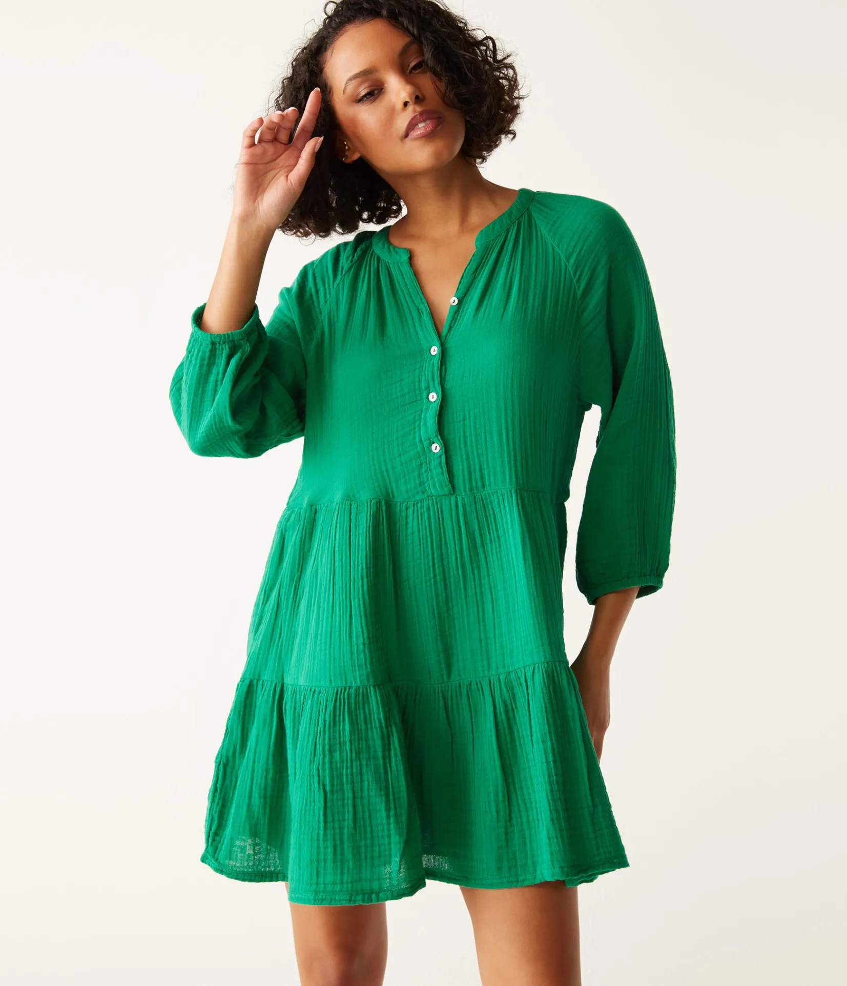 sonia_tiered_gauze_dress_16.webp Michael Stars Sonia Tiered Gauze Dress- Dresses | Knee Length Dresses