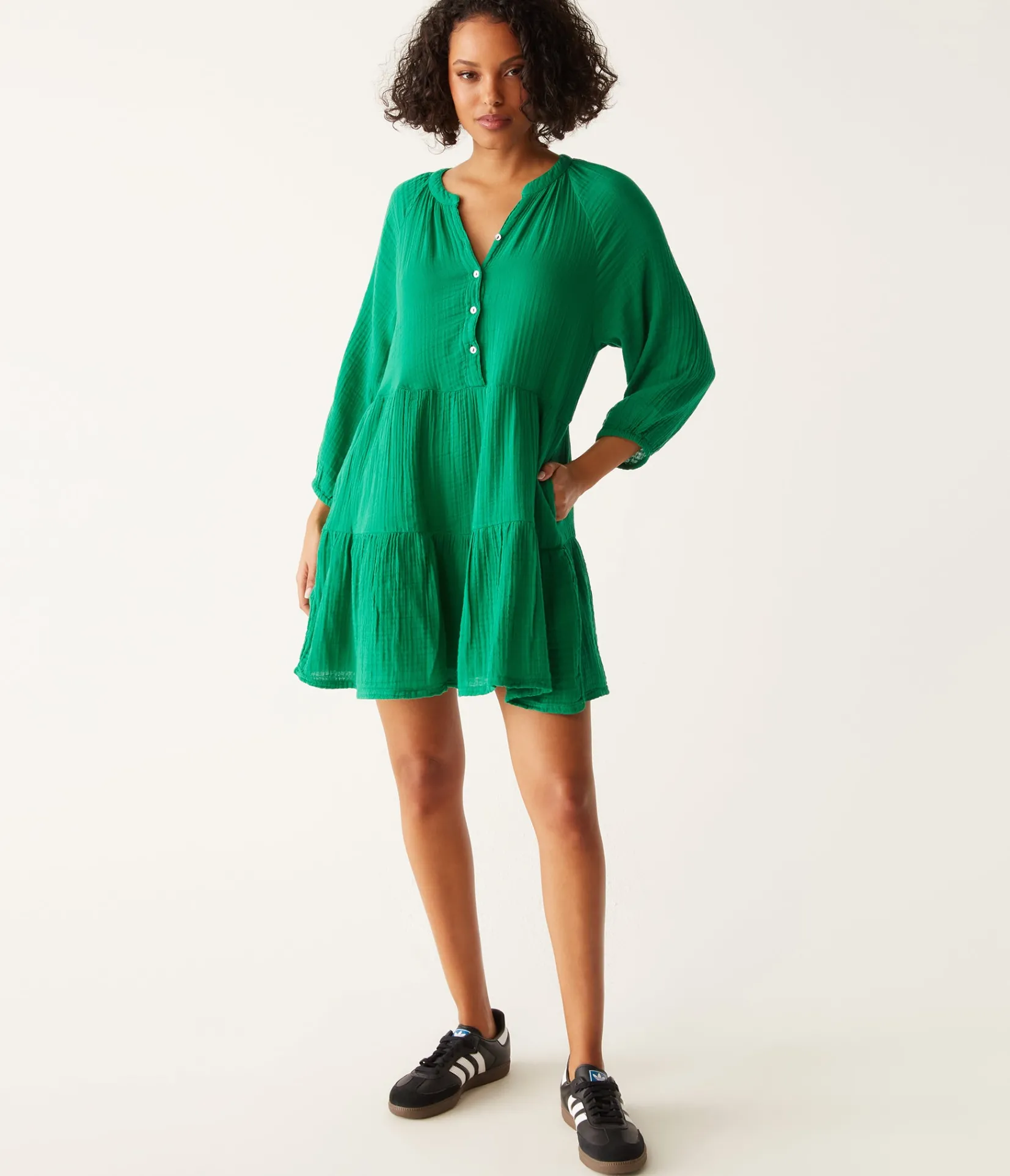sonia_tiered_gauze_dress_17.webp Michael Stars Sonia Tiered Gauze Dress- Dresses | Knee Length Dresses